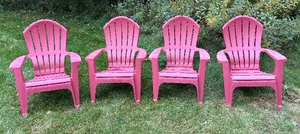 Four Red Resin Outdoor  Patio Chairs