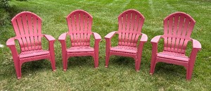 Four Red Resin Outdoor  Patio Chairs