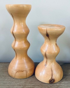 Two Wooden Candleholders by Spinning Aspen Studios