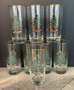 8 Spode Christmas Tree Highball Drinking Glasses