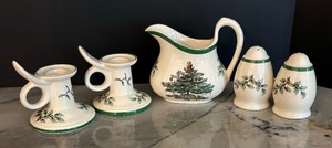 Spode Christmas Tree Candle Holders, Petite Pitcher and SaltPepper Shakers