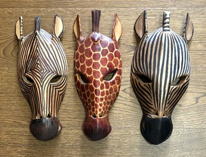 Three Wooden Wall Hanging Decorative Masks from Kenya