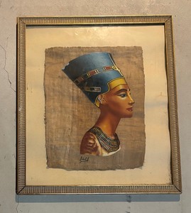 Nefertiti Painting on Papyrus by Adel F.