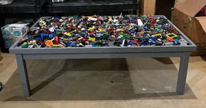 Wooden Lego Table with Lots of Legos