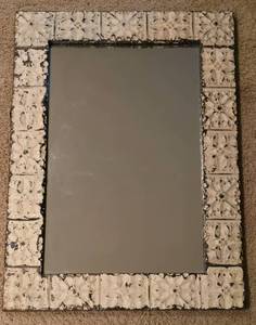 Unique Wooden Mirror with Distress Ivory Finish