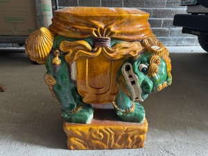 lot 11 image: Vintage Sancai Glazed Foo Dog Garden Stool