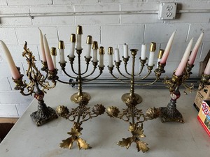 lot 57 image: Three Pair of Vintage Brass Candelabras