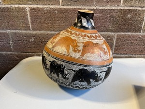 lot 62 image: African Rino Tribal Hand Carved Jug