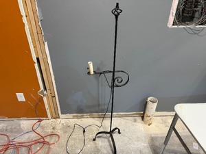 lot 38 image: Wrought Iron Floor Lamp with Flame Tip