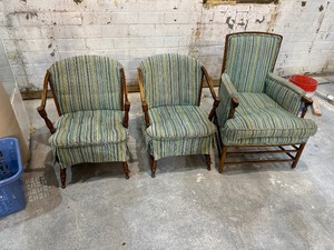 lot 43 image: Vintage GreenBlueGold Chairs - Set of Three