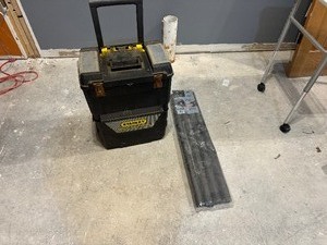 lot 73 image: Stanley Mobile Workcenter and contents including Everbilt Foam Four Pack