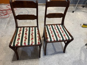 lot 28 image: Pair of Vintage GreenRed Floral Stripe Padded Chairs