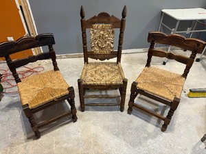 lot 29 image: Trio of Interesting Wooden Woven Seat Chairs