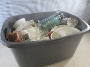 (F-2) Tote Full of Misc Glass, Cera...