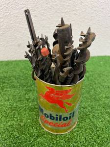 Mobil Oil Special Metal Can & Vintage Drill Bits