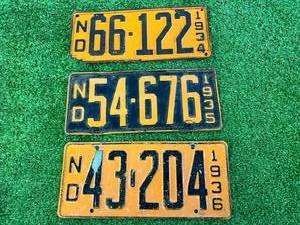 1934, 1935 & 1936 ND License Plates