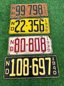 1937, 1938, 1939 & 1940 ND License Plates