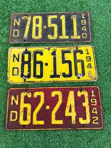 1940, 1941 & 1942 ND License Plates
