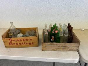 Wood Boxes with Soda Bottles & Canning Jars