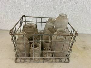 Metal Dairy Tote with Glass Jars