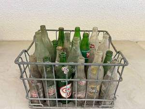 Metal Dairy Tote with Glass Soda Bottles