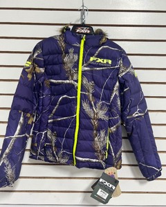 lot 174 image: FXR WOMENS FUZE DOWN JACKET PURPLE CAMO SIZE 8