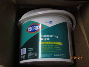 lot 25 image: big tub of clorox disinfecting wipe...