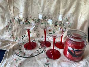 Hand Painted Holiday Wine Set and Candle