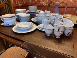 Large Set of Wonderful White China with Simple Platinum Rim Design