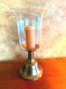 Brass and Glass Hurricane Candle Sconce with Copper Band