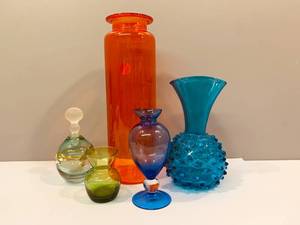 Colorful Glass Vases including one Artist Signed