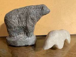 Innuit Soapstone Polar Bear, Signed Black Bear Fetishes