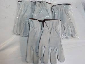 4 Pair 100% Leather Work Gloves siz...