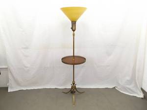 Vintage WORKING Brass Table Floor Lamp wLarge Glass Shade