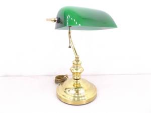 Vintage WORKING Mid Century Brass Bankers Lamp wGlass Hood
