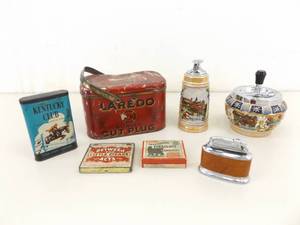 Lot of Vintage Lighters, Ashtray, Tobacco Tins