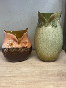 2 Hand Blown 10.5 and 7.5 Owl Vases