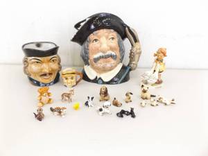 Lot of Vintage Large Royal Doulton etc. Toby Jugs, Porcelain Miniatures, etc.