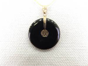 14K Yellow Gold Onyx Asian Prosperity Pendant Necklace