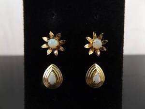 2 Pair Of 14K Yellow Gold Opal Post Earrings