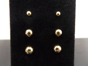 3 Pair Of 14K Yellow Gold Ball and Half Ball Post Earrings