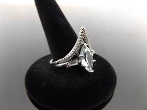 .925 Sterling Silver Marquis Cut Zirconia Crown Ring Size 8