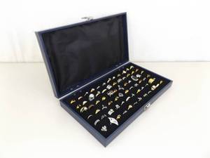 Display Case FULL of 72 Costume Jewelry Rings of Various Sizes