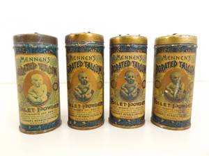Lot of Four Antique 1870s AUTHENTIC VERY RARE Mennen Borated Talcum Tins