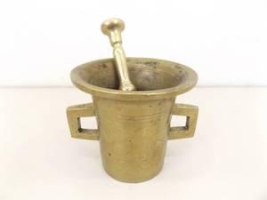 HEAVY Antique Brass Mortar and Pestle Set