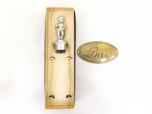 Vintage Brass Bar Wall Plate and Novelty Liquor Pour Spout
