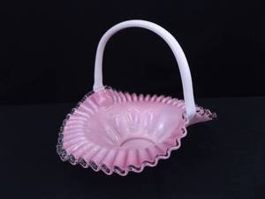 Larger 11.5 Vintage Fenton Pink Ruffled Basket