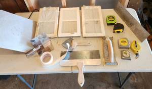 lot 734 image: Vent Covers, Sheet Rock Supplies, Tape Measures 