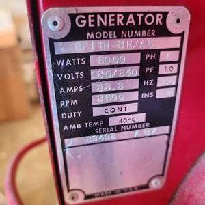 lot 774 image: Tecumseh Generator Model # 8PITH 3E A6