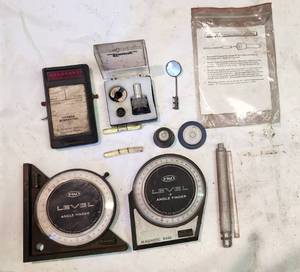 lot 50 image: TOOLS KRONOS stop watch- works,  Skidmore Opical Center Punch Level Angle finder x2